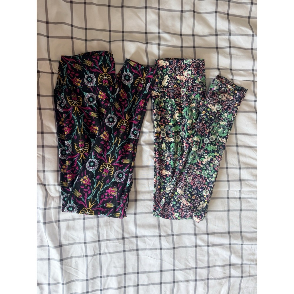 2 Lularoe Leggings OS Deadstock Geometric Floral Vibrant